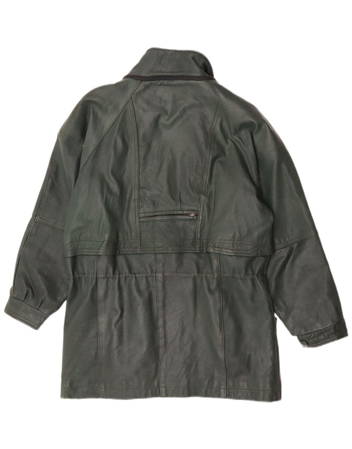 Vintage Womens Loose Fit Leather Coat UK 14 Medium Green Retro