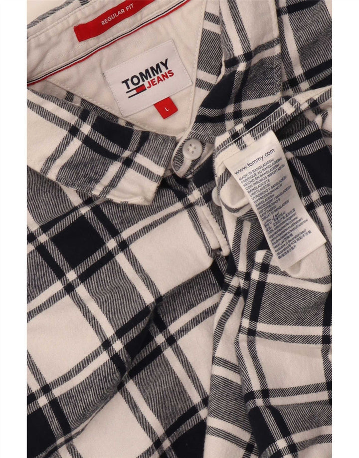 Tommy Hilfiger Mens Regular Fit Flannel Shirt Large Navy Blue Check Cotton
