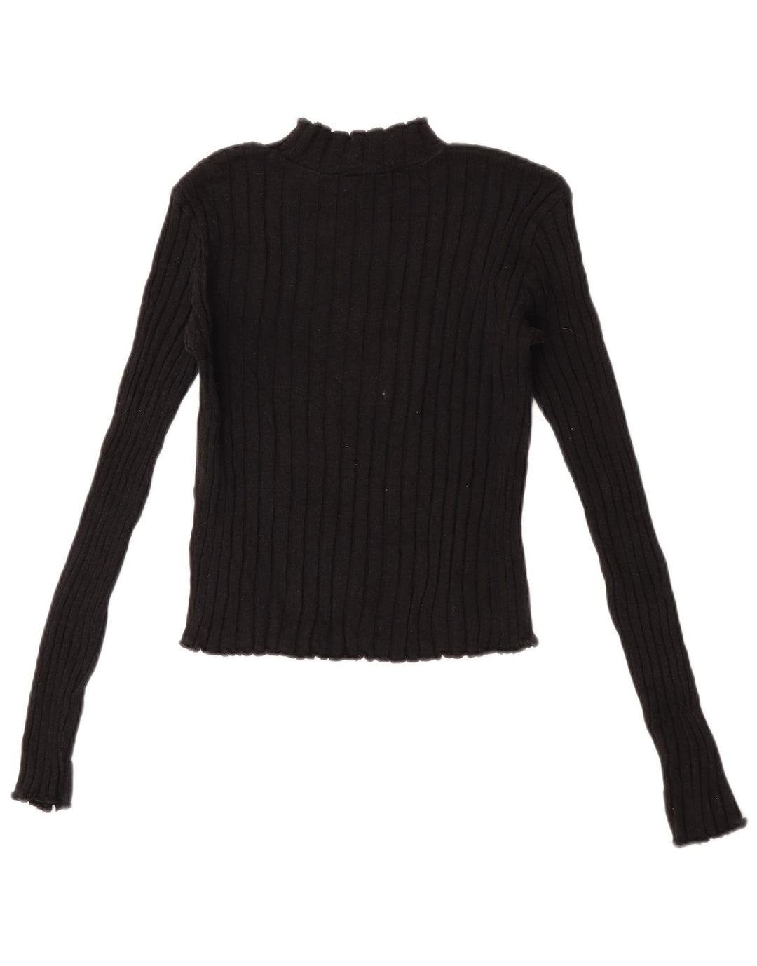 Zara Womens Crop Top Long Sleeve UK 14 Large Black Cotton