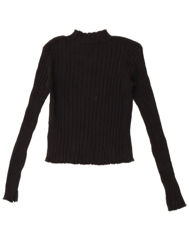 Zara Womens Crop Top Long Sleeve UK 14 Large Black Cotton