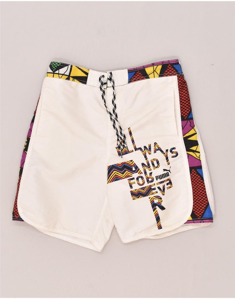 PUMA Mens Graphic Swimming Shorts Medium White | Vintage Puma | Thrift | Second-Hand Puma | Used Clothing | Messina Hembry 