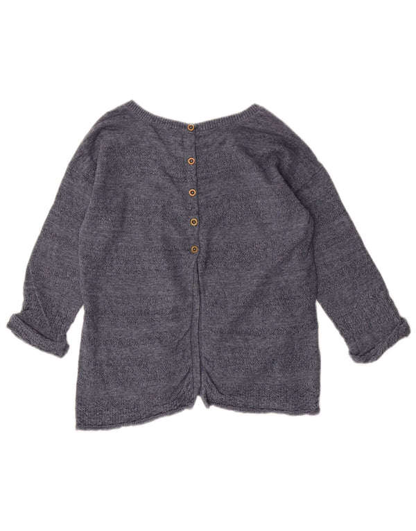 Fat Face Womens Button Back Boat Neck Jumper Sweater UK 8 Small Navy Blue