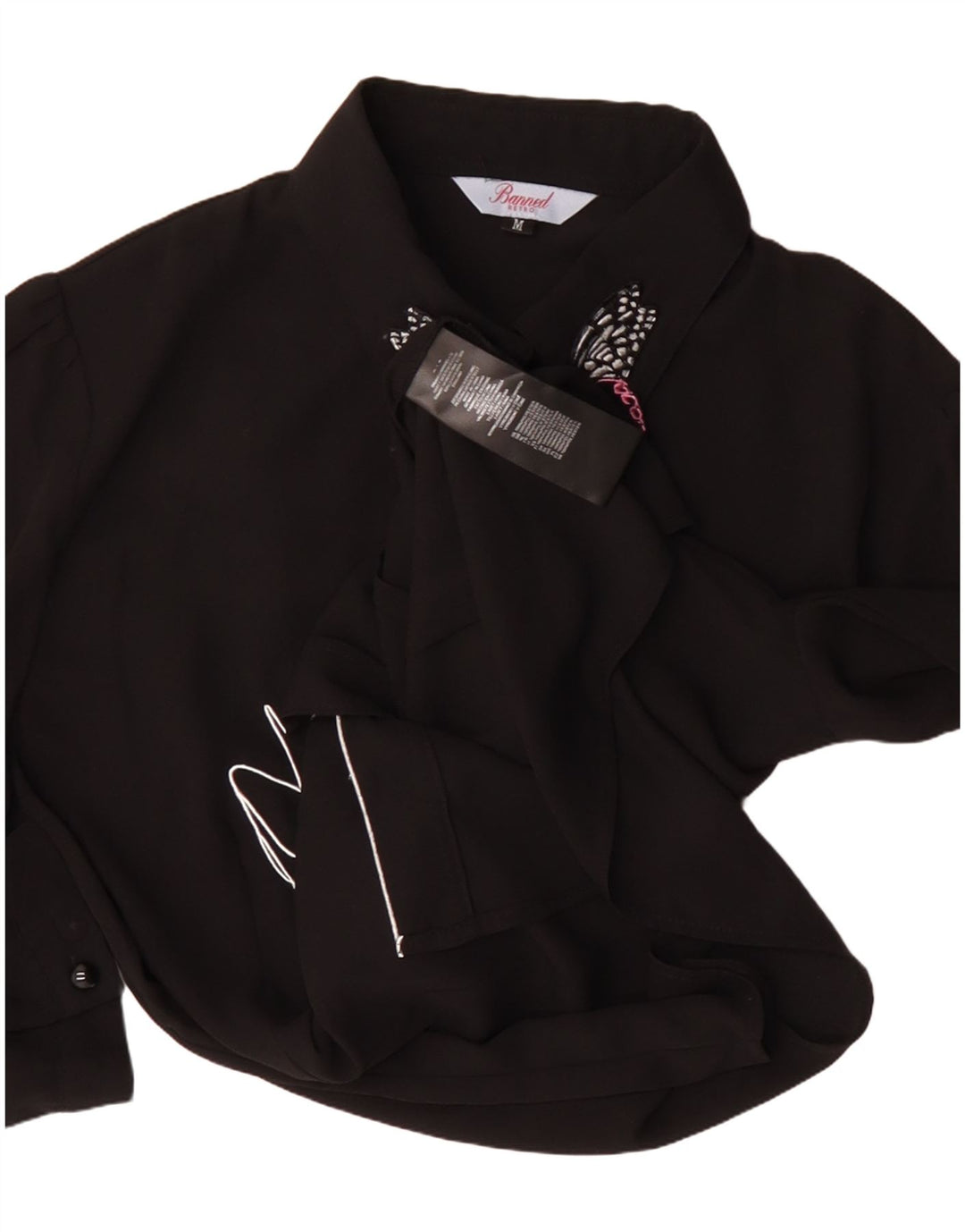 Vintage Womens Graphic Short Sleeve Shirt Blouse UK 14 Medium Black