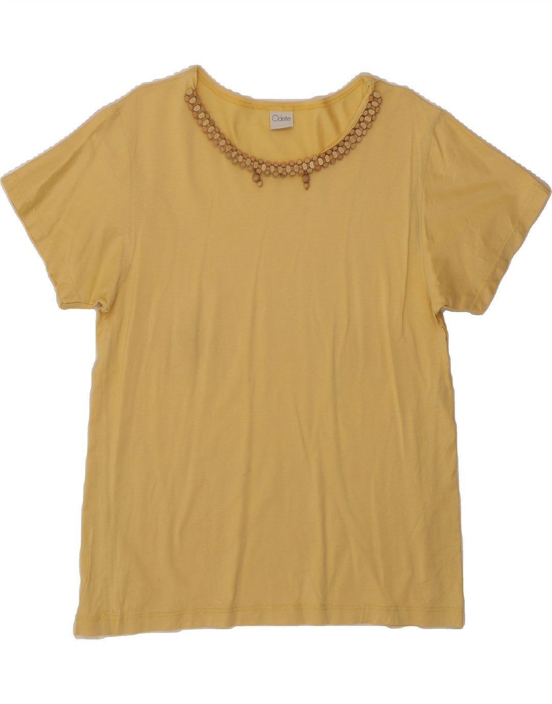 VINTAGE Womens T-Shirt Top UK 14 Medium Yellow Cotton Vintage Vintage and Second-Hand Vintage from Messina Hembry 