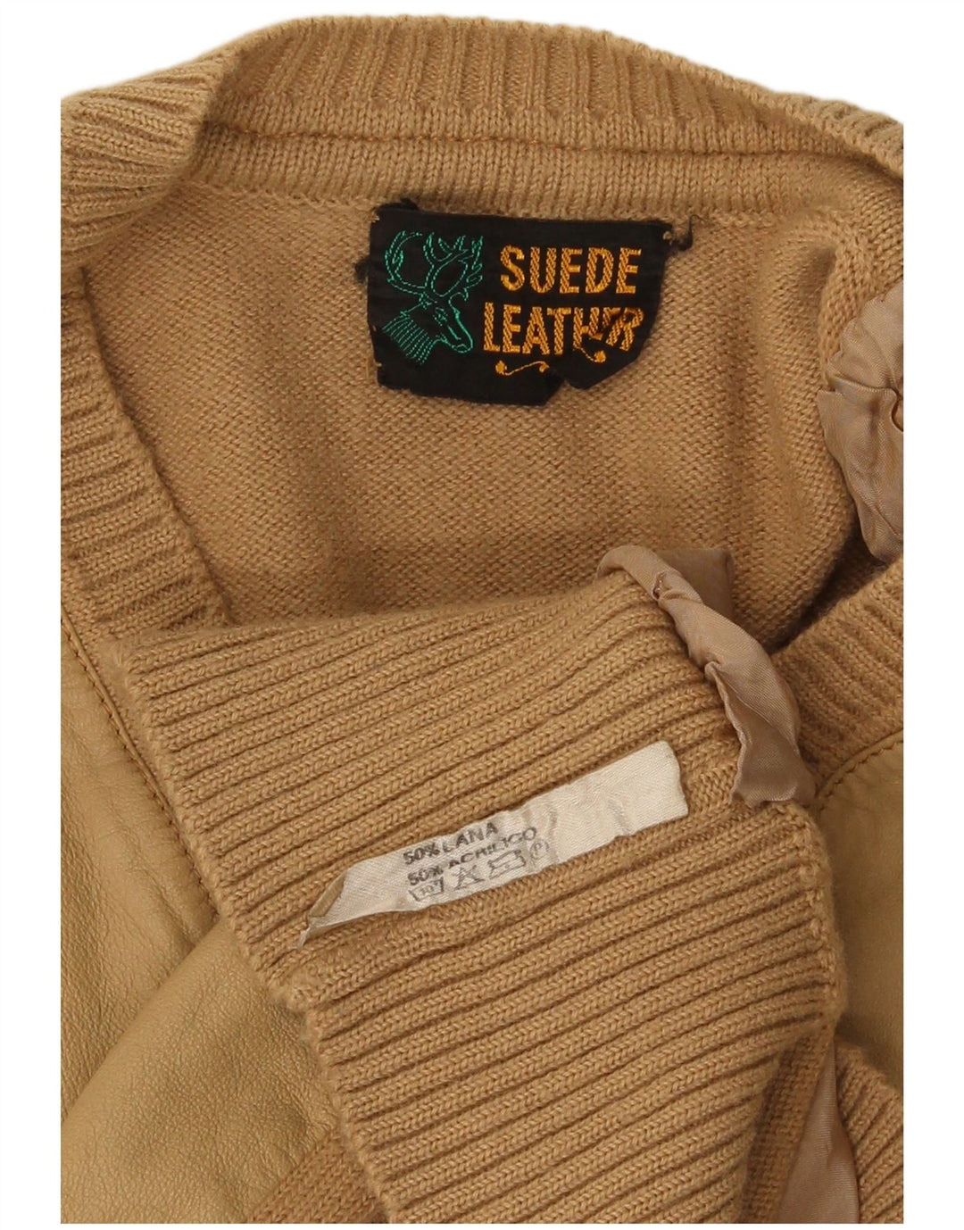Vintage Mens V-Neck Jumper Sweater Small Beige Wool