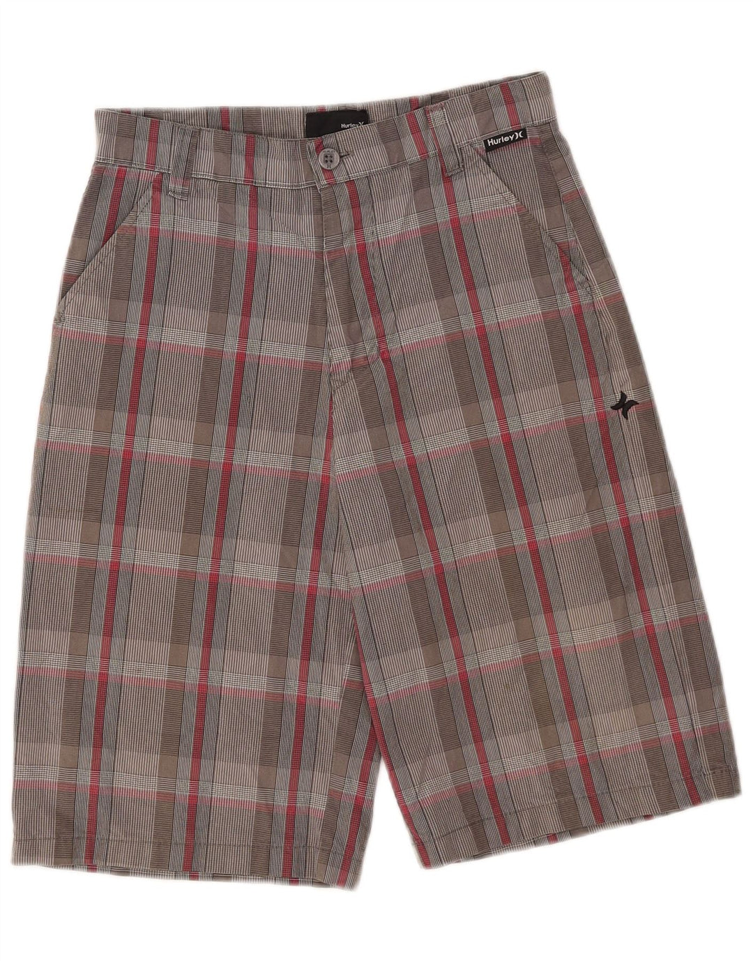Hurley Boys Chino Shorts 13-14 Years W27 Grey Check Cotton