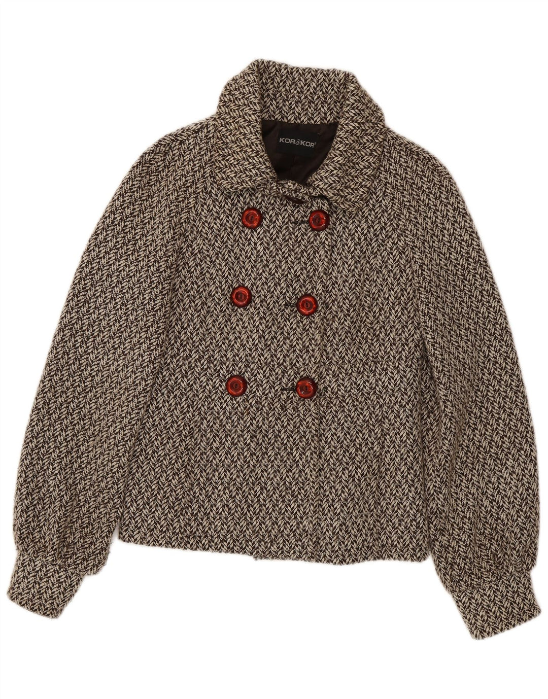Kor@Kor Womens Pea Coat IT 44 Medium Brown Herringbone Polyester