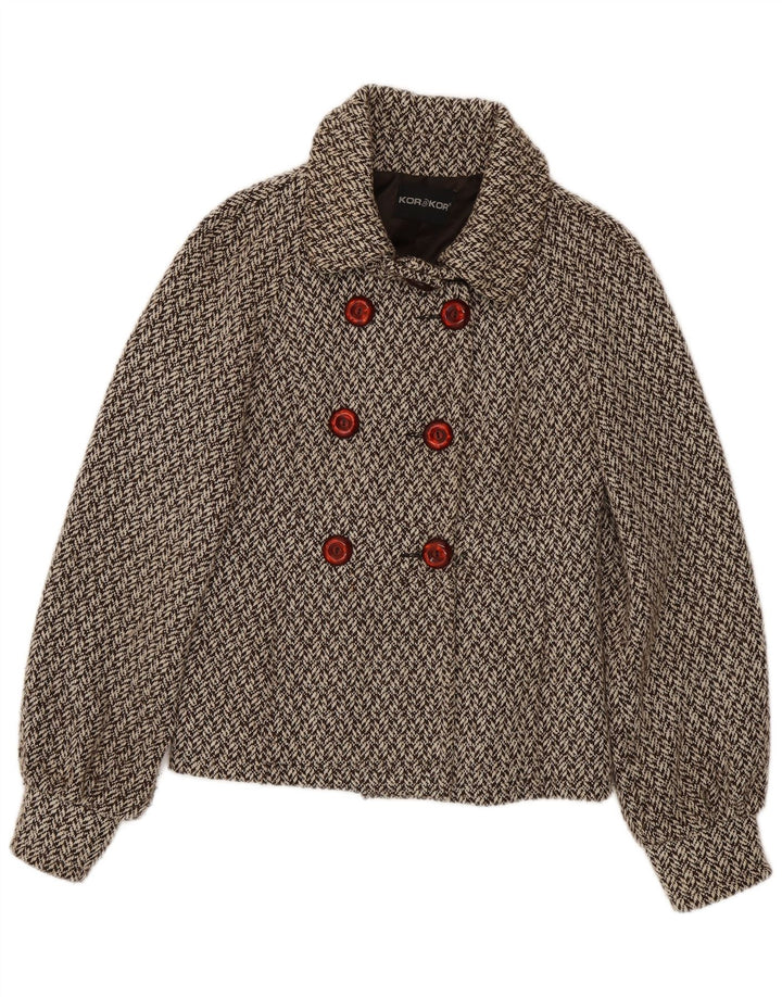 Kor@Kor Womens Pea Coat IT 44 Medium Brown Herringbone Polyester