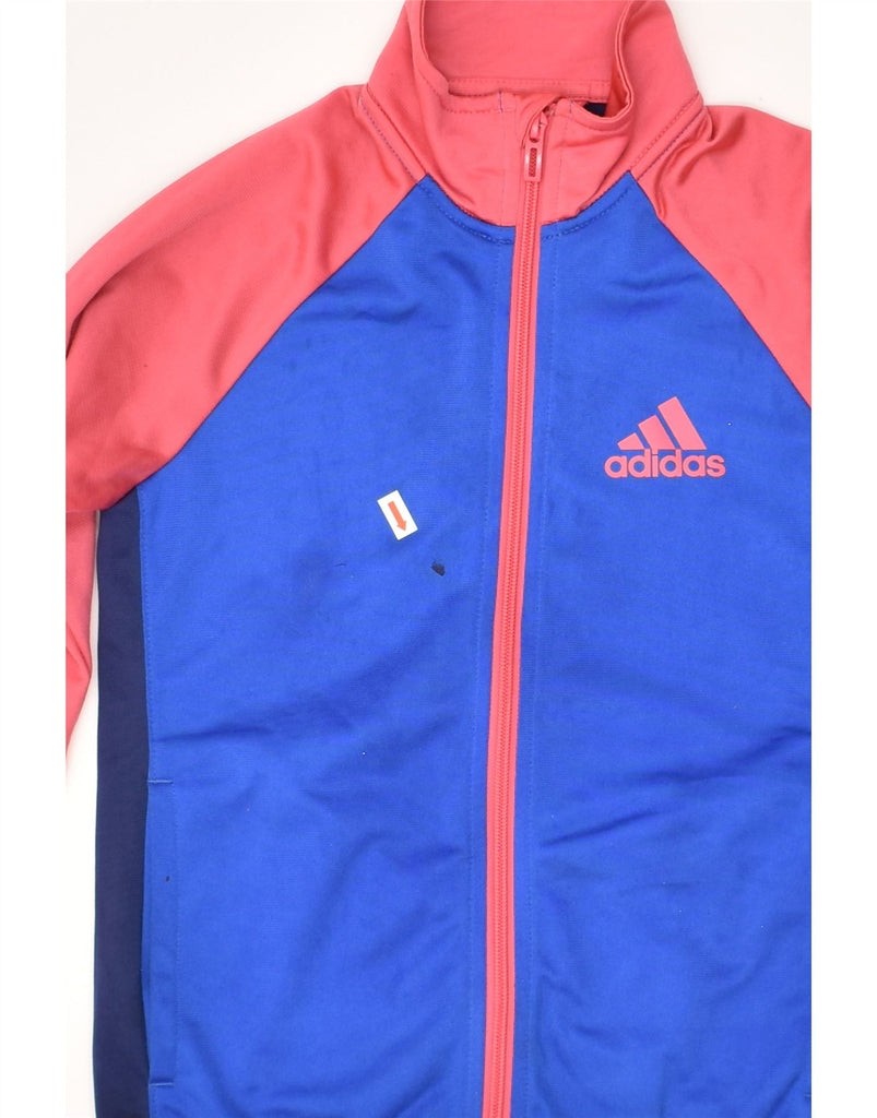 ADIDAS Girls Tracksuit Top Jacket 9-10 Years Blue Colourblock Polyester | Vintage Adidas | Thrift | Second-Hand Adidas | Used Clothing | Messina Hembry 