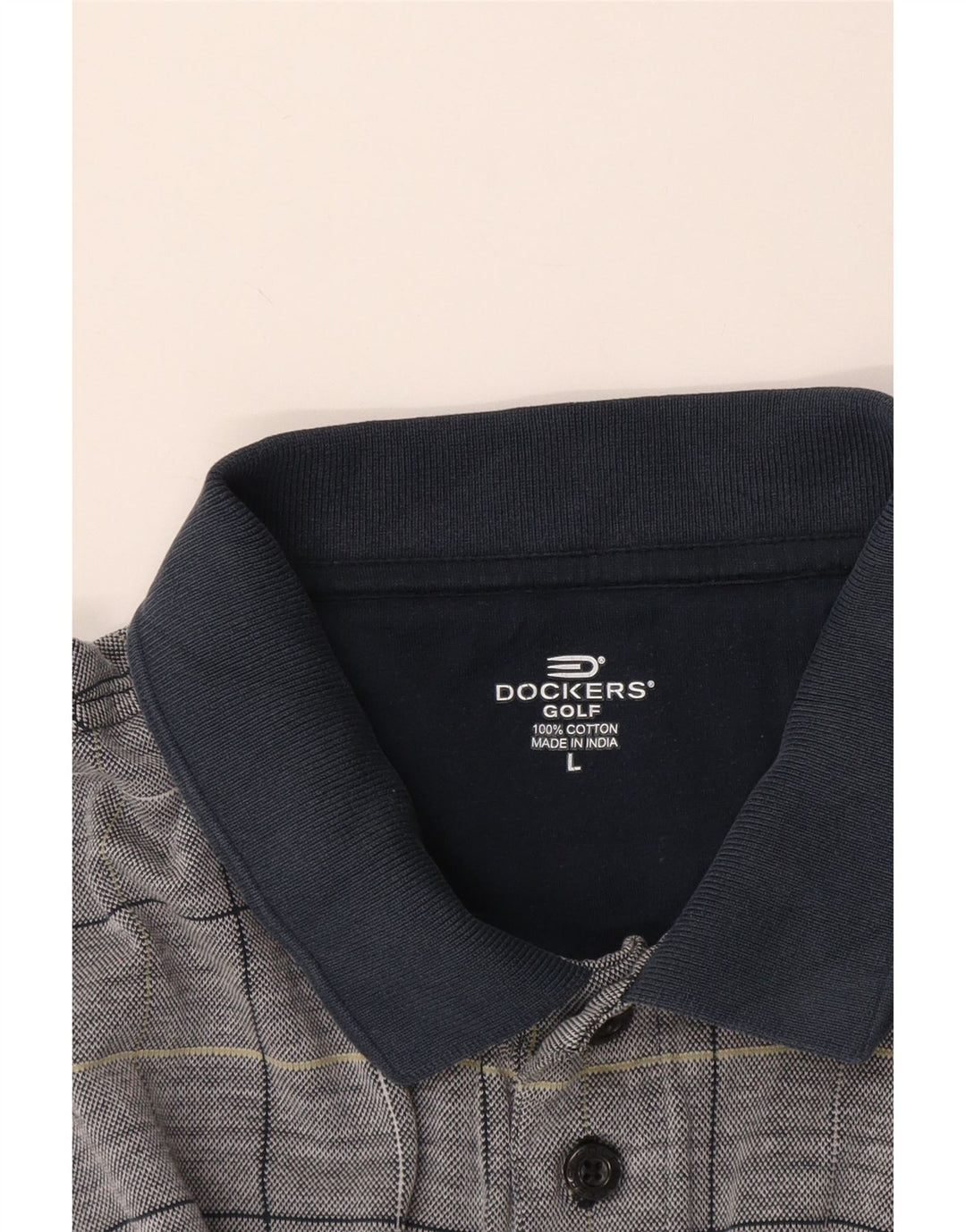 Dockers Mens Rugby Polo Shirt Large Blue Check Cotton