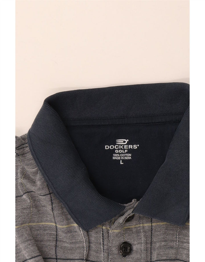 Dockers Mens Rugby Polo Shirt Large Blue Check Cotton