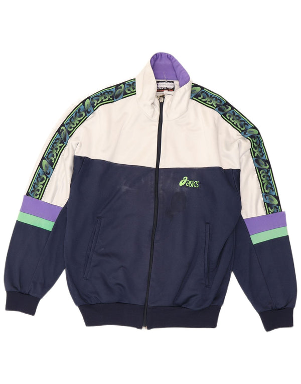 Asics Mens Graphic Tracksuit Top Jacket IT 46 Small Navy Blue Colourblock