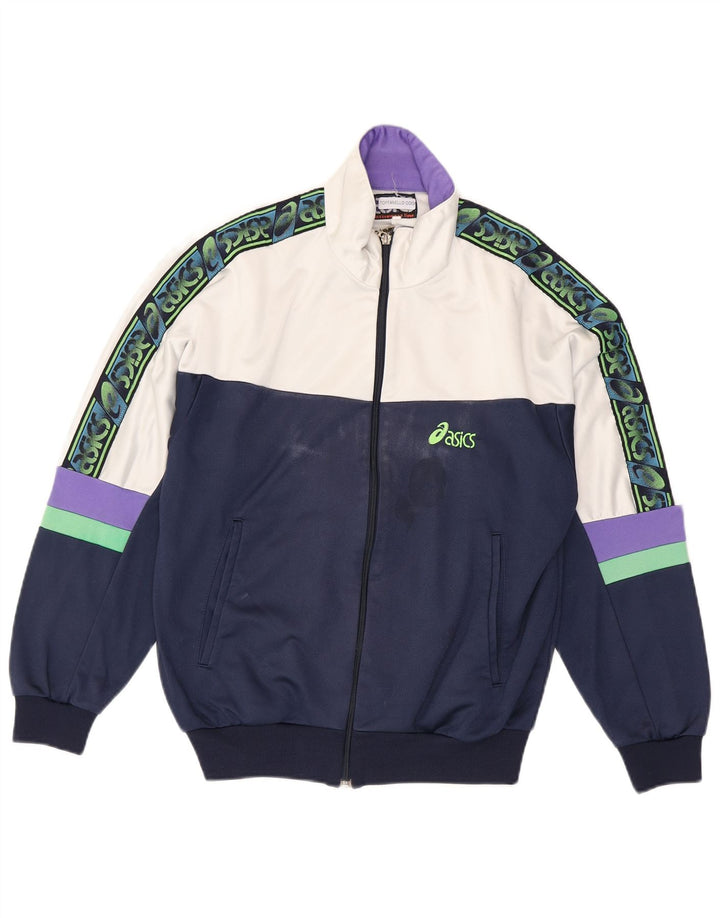 Asics Mens Graphic Tracksuit Top Jacket IT 46 Small Navy Blue Colourblock