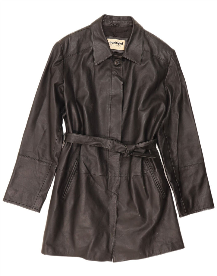 Conbipel Womens Leather Coat IT 48 XL Black Leather