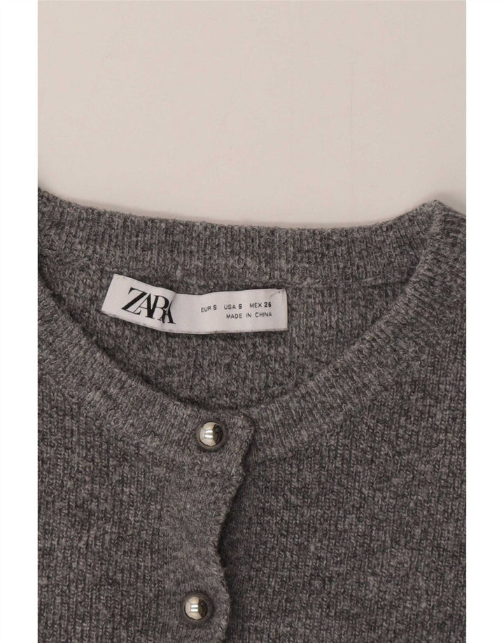 Zara Womens Crop Cardigan Sweater UK 10 Small Grey