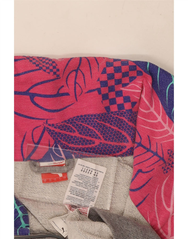 PUMA Womens Tracksuit Top Jacket UK 12 Medium Grey Floral Cotton