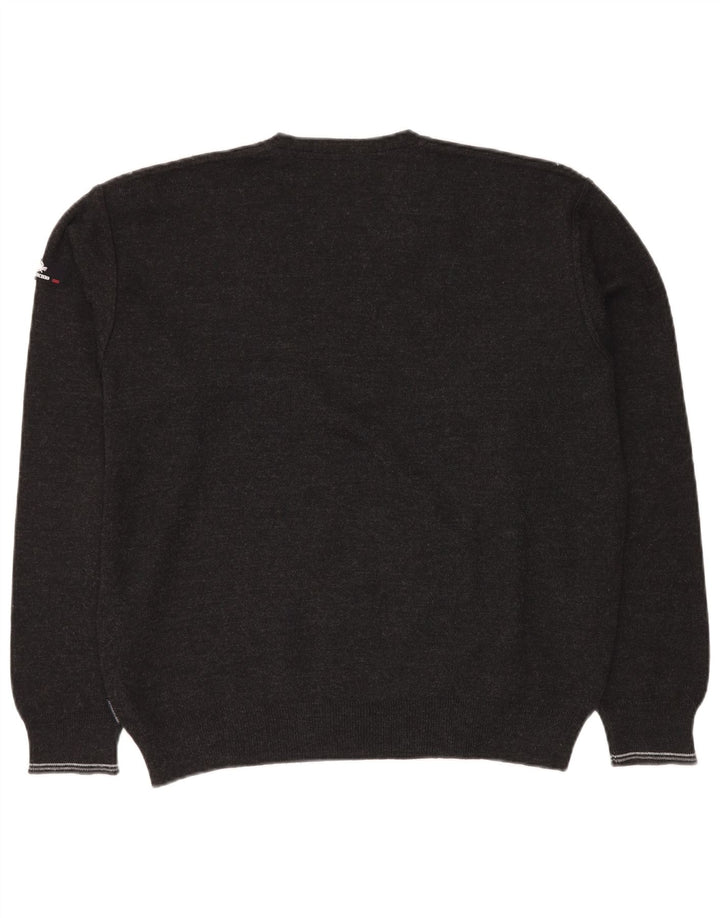 Il Granchio Mens V-Neck Jumper Sweater Large Grey Geometric New Wool