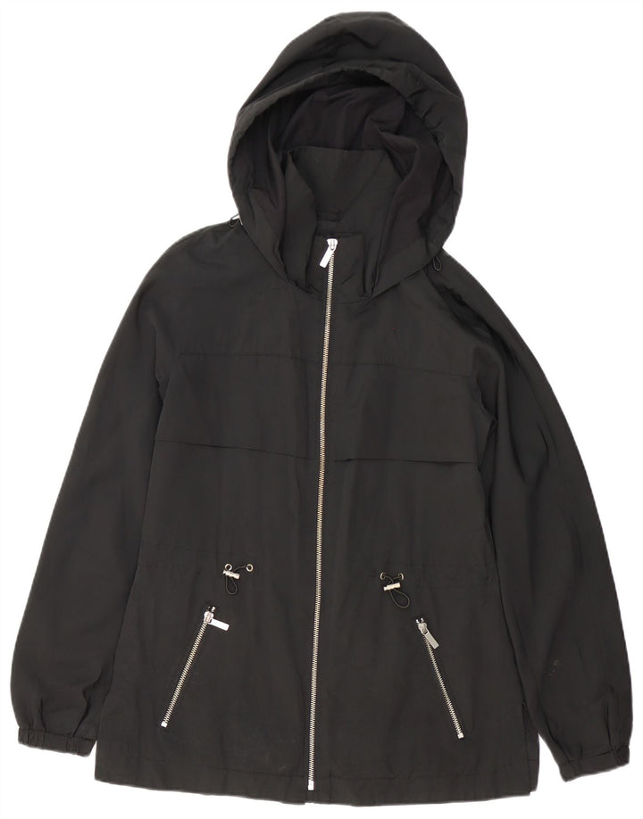 Zara Womens Hooded Oversized Windbreaker Jacket UK 6 XS Black Polyester