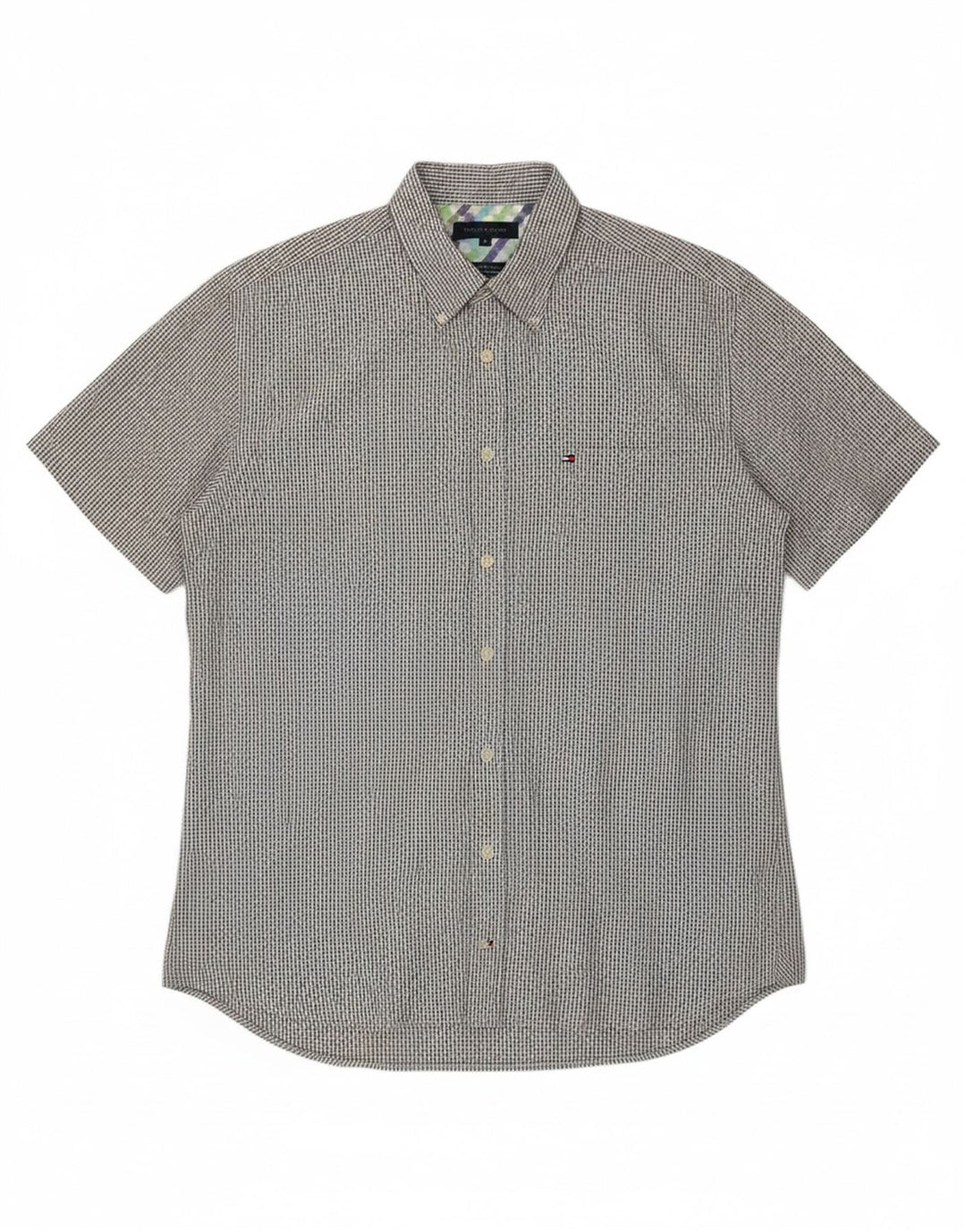 TOMMY HILFIGER Mens Short Sleeve Shirt XL White Check Cotton