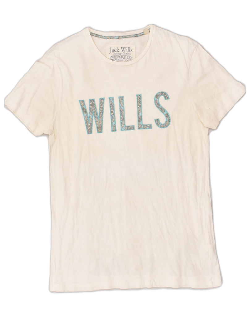 JACK WILLS Mens Graphic T-Shirt Top Small Off White Cotton | Vintage Jack Wills | Thrift | Second-Hand Jack Wills | Used Clothing | Messina Hembry 