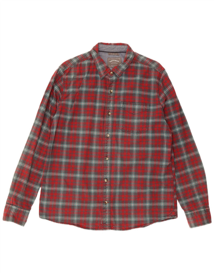 Fat Face Mens Classic Fit Flannel Shirt Large Red Plaid Cotton