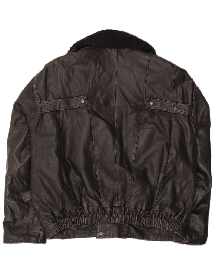Vintage Mens Double Breasted Leather Jacket UK 42 XL Black
