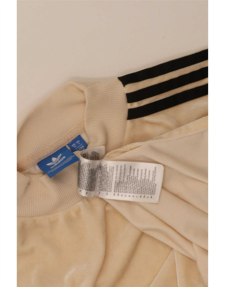 Adidas Womens Velour T-Shirt Top UK 10 Small Beige Polyester
