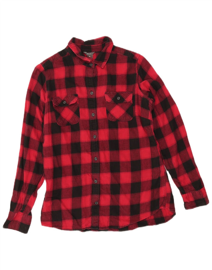 EDDIE BAUER Womens Flannel Shirt UK 14 Medium Red Check