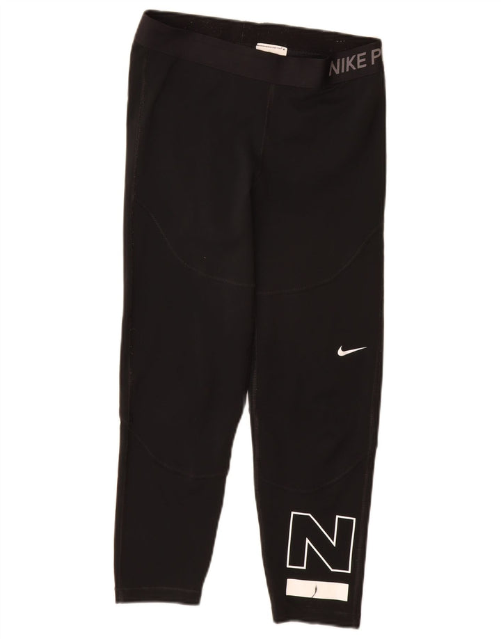 Nike Womens Graphic Crop Leggings UK 8 Small  Black Polyester