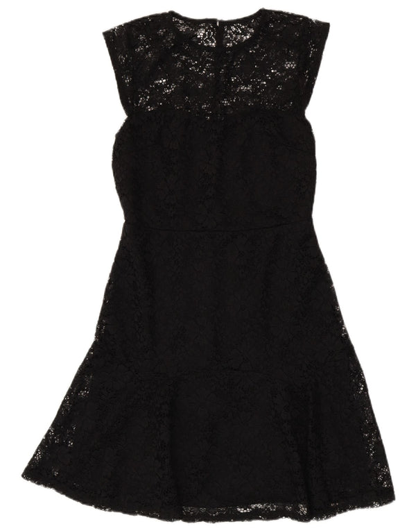 Warehouse Womens Sleeveless Lace A-Line Dress UK 10 Small Black Floral