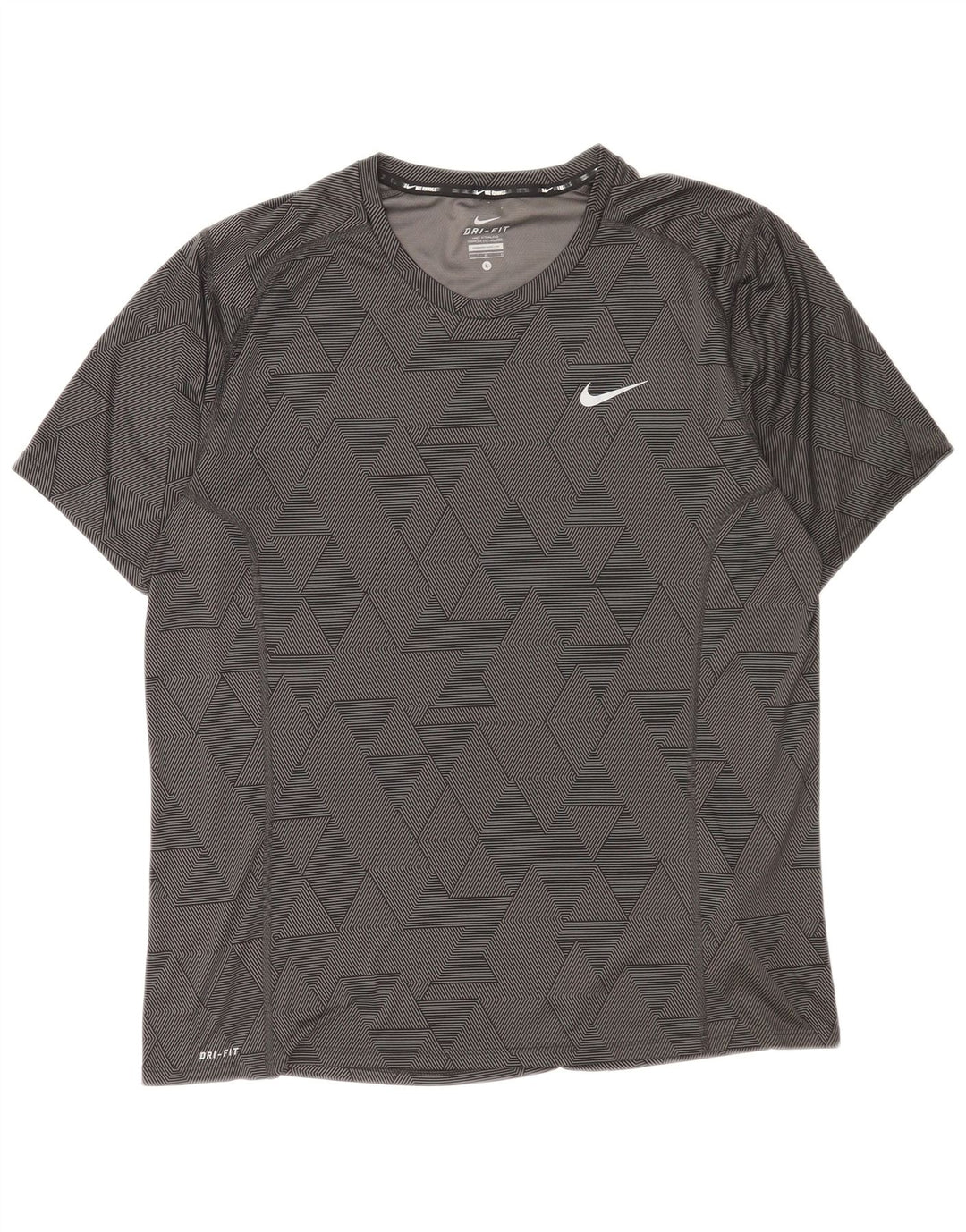 Nike Mens Dri Fit T-Shirt Top Large Black Geometric Polyester