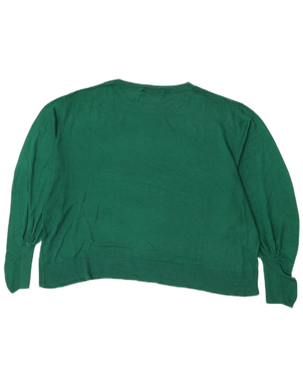 Zara Womens Crop 3/4 Sleeve Boat Neck Jumper Sweater UK 14 Medium Green