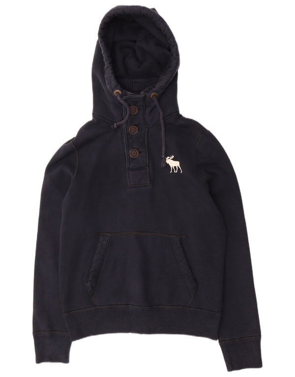 Abercrombie & Fitch Mens Button Neck Hoodie Jumper Small Navy Blue Cotton