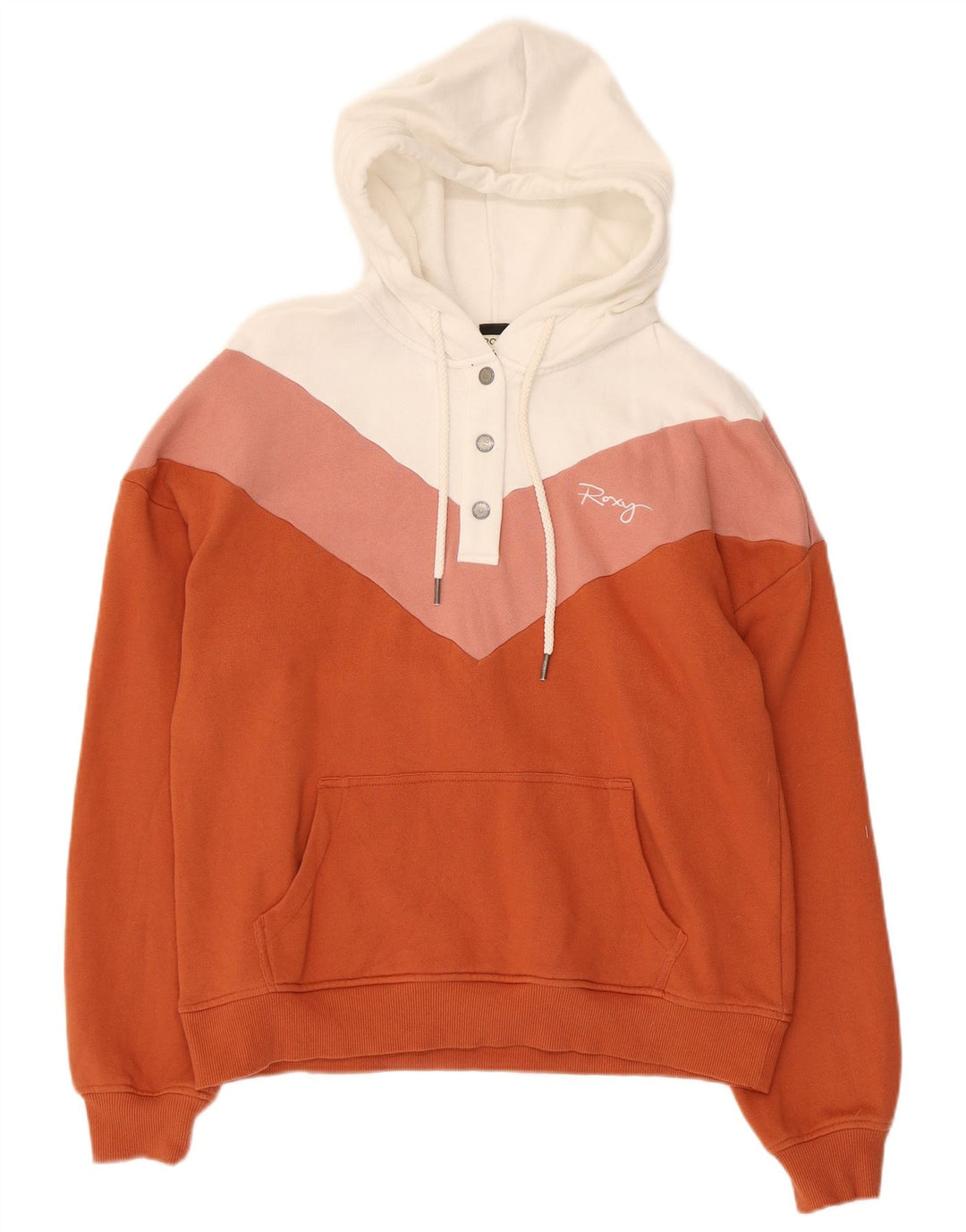 Roxy Womens Button Neck Hoodie Jumper UK 14 Medium Orange Colourblock