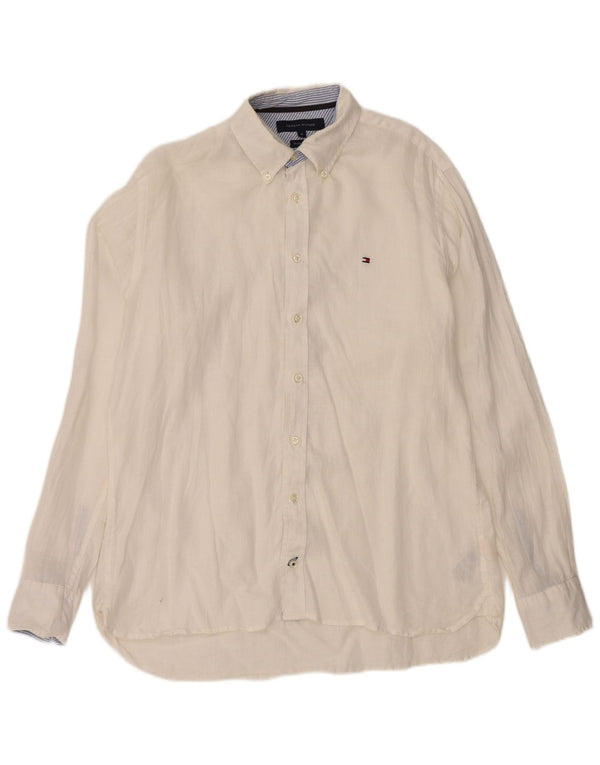 TOMMY HILFIGER Mens Shirt Medium White Linen