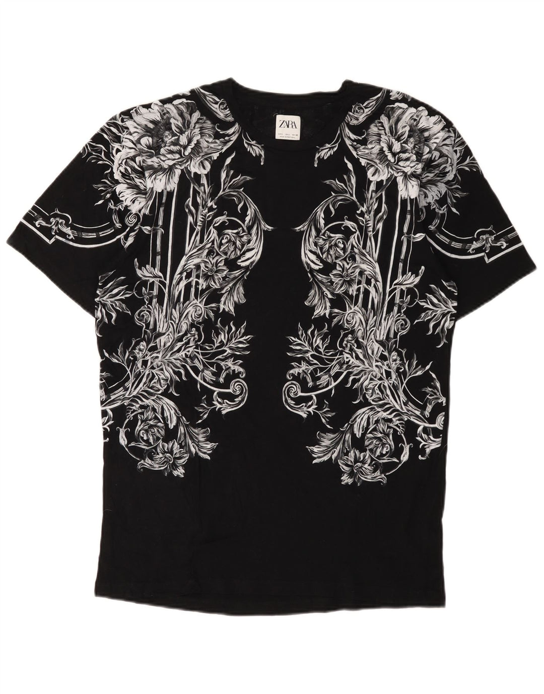 Zara Mens Graphic T-Shirt Top Large Black Floral