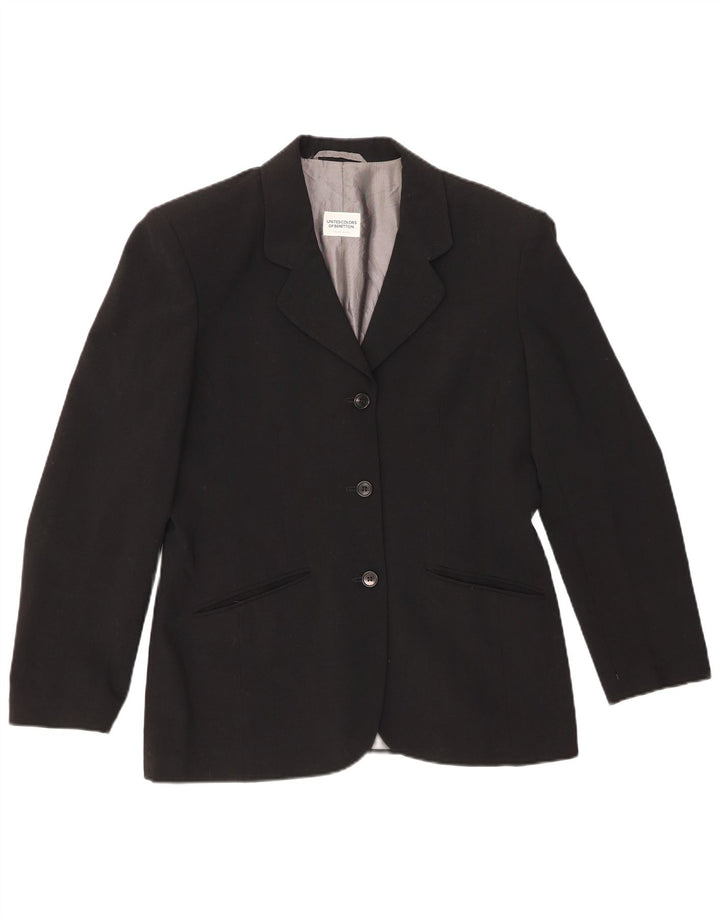 BENETTON Womens 3 Button Blazer Jacket IT 46 Large Black Polyester