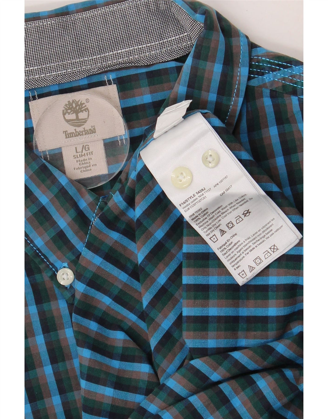 TIMBERLAND Mens Slim Fit Shirt Large Blue Check Cotton