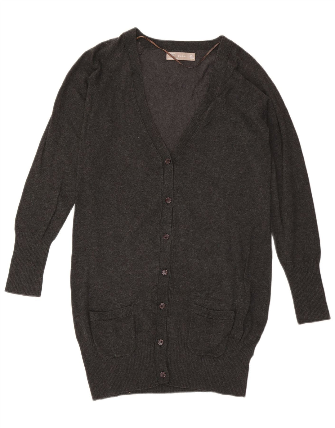 ZARA Womens Longline Cardigan Sweater UK 14 Large Grey Cotton