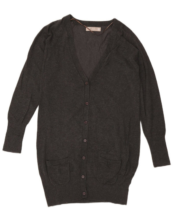 ZARA Womens Longline Cardigan Sweater UK 14 Large Grey Cotton