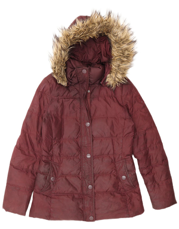 Tommy Hilfiger Womens Hooded Padded Jacket UK 10 Small Burgundy Polyester
