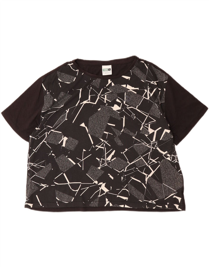 PUMA Womens Crop Graphic T-Shirt Top UK 14 Medium  Black Geometric Vintage Puma and Second-Hand Puma from Messina Hembry 