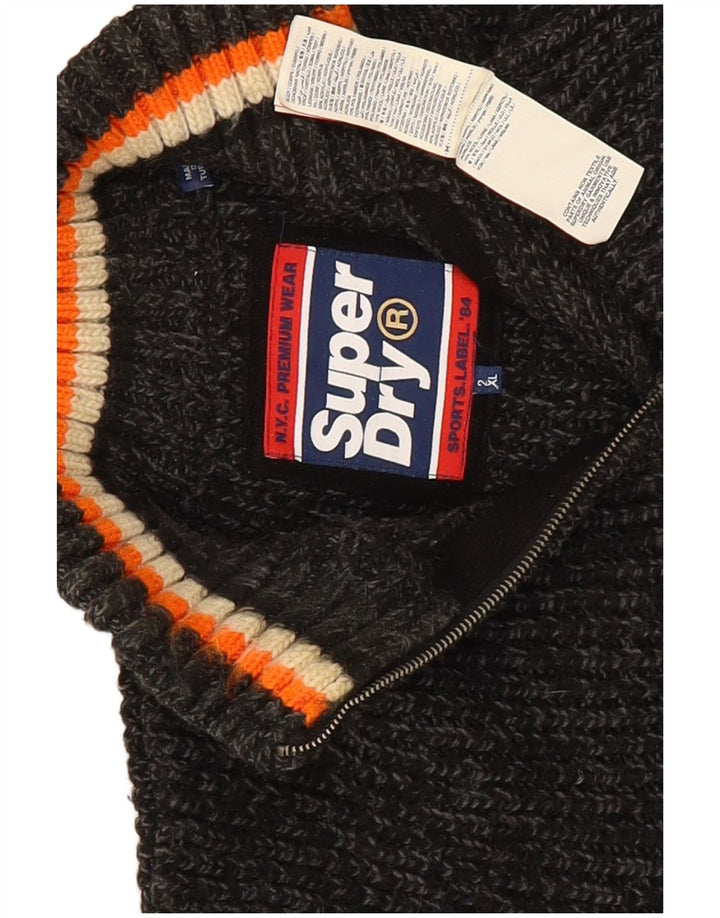 Superdry Mens Zip Neck Jumper Sweater 2XL Grey Striped Acrylic