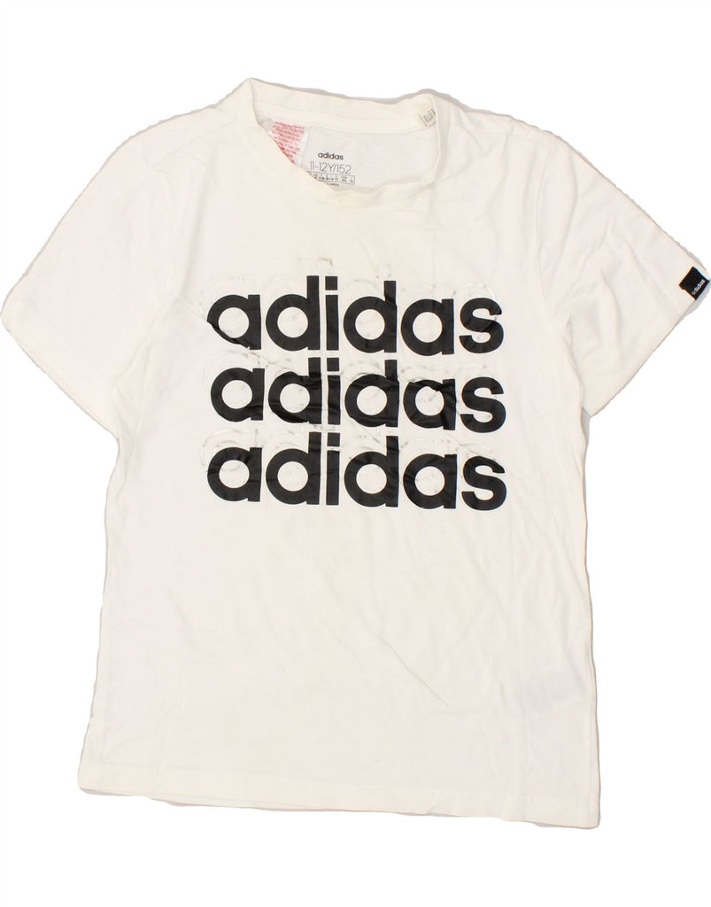 ADIDAS Boys Graphic T-Shirt Top 11-12 Years White Cotton | Vintage Adidas | Thrift | Second-Hand Adidas | Used Clothing | Messina Hembry 