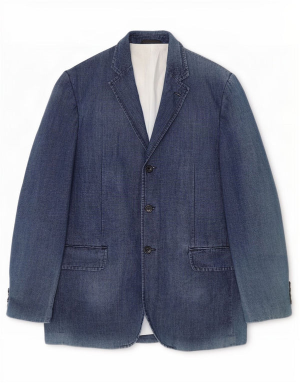 Daniele Alessandrini Mens 3 Button Denim Blazer Jacket IT 54 2XL Navy Blue