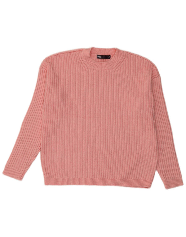 Marks & Spencer Womens Crew Neck Jumper Sweater UK 14 Medium Pink Polyester