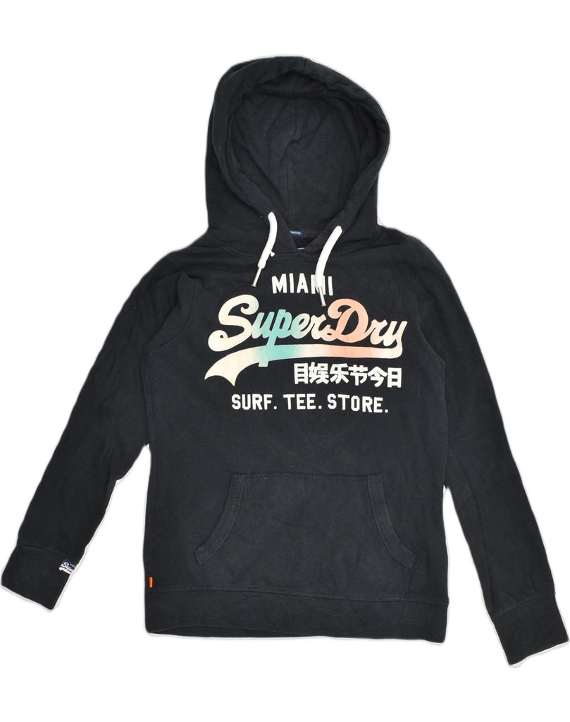 SUPERDRY Womens Graphic Hoodie Jumper UK 10 Small Black Cotton | Vintage Superdry | Thrift | Second-Hand Superdry | Used Clothing | Messina Hembry 