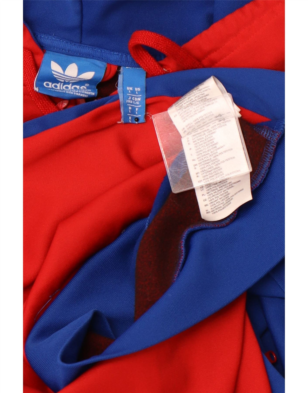 ADIDAS Mens Graphic Zip Hoodie Sweater Large Blue Colourblock Polyester