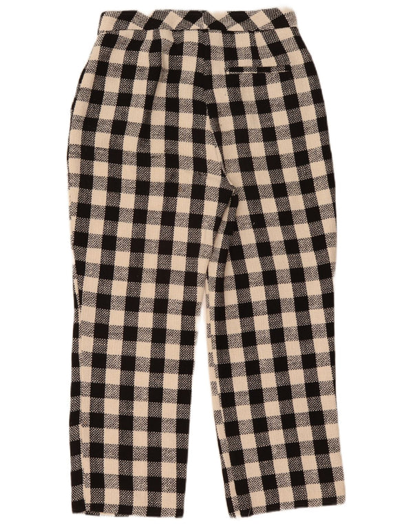 Zara Womens Straight Cropped Trousers Small W27 L24 Black Check Cotton