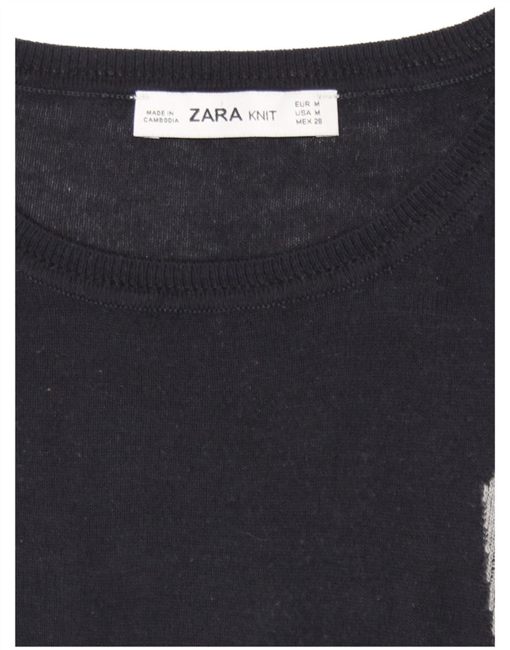 Zara Womens Crew Neck Jumper Sweater UK 14 Medium Black Colourblock